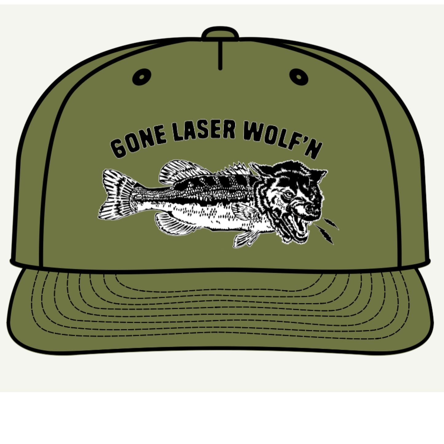 Gone Laser Wolf'n Surf Cap - Retro Fishing Graphic Hat for Outdoors Enthusiasts