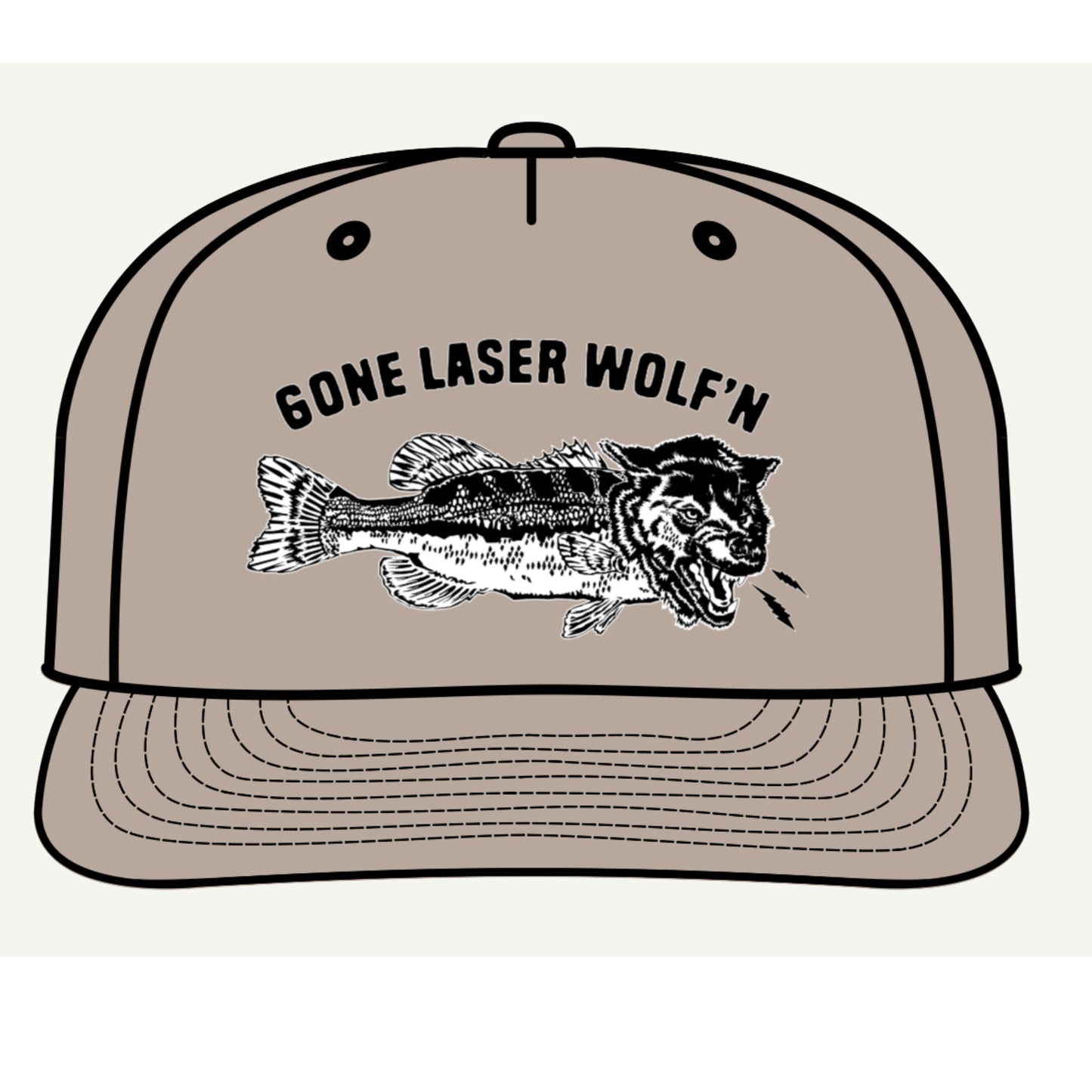 Gone Laser Wolf'n Surf Cap - Retro Fishing Graphic Hat for Outdoors Enthusiasts